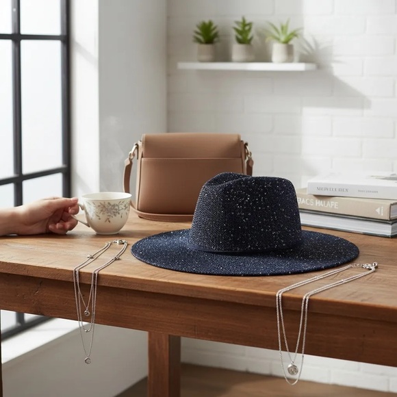 Elegant Navy Speckled Women's Fedora Hat. - Picture 2 of 4